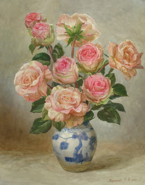 Victoria Kiryanova. Roses in Сhinese vase, 2009